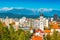 Cityscape of Ljubljana with picturesque snowy Alps in the background, Slovenia