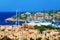 Cityscape with Luxury yachts marina in Porto Cervo Sardinia Italy