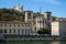 Cityscape of Lyon, town in France at riverside Saone at sunny day