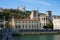 Cityscape of Lyon, town in France at riverside Saone at sunny day