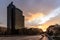 Cityscape of Madrid at sunset. Juan Bravo bridge over Castellana avenue