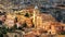 Cityscape of the medieval city of Albarracin with its old stone houses, churches and atmosphere of an ancient town between