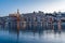 Cityscape of Menton at night, a historic town in the Provence-Alpes-Côte d\\\'Azur region on the French Riviera