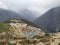Cityscape of Namche Bazaar town in cloudy weather