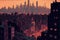 Cityscape in new york, digital illustration painting, majestic landscape background