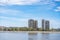 Cityscape of Novi Sad, Serbia. Serbian city with view of buildings and Danube river