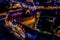 Cityscape of old buildings and architecture in the old town in Warsaw. Aerial view of old buildings, castles and a church in the