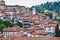 Cityscape of the old town Bergamo in Italy with the view of the Catholic Church of Sant Agata nel Carmine in the center