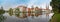 Cityscape, old town of Luebeck in Germany, wide panoramic view from the famous Malerwinkel, that means painter`s corner, to the