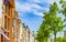 Cityscape Panorama buildings bicycles traffic in Groningen Holland Netherlands