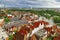 Cityscape. Panorama of German city of Lubeck. Colored roofs of houses