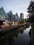 Cityscape panorama twilight view of Gedempte Gracht canal at Zaan river in Zaandam Zaanstad North Holland Netherlands