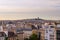 Cityscape of Parisian rooftops and Sacre-Coeur minor basilica from Centre Pompidou. Sacred Heart church in Montmartre hill.