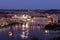 Cityscape of Pittsburgh and Evening Light. Blurry Ferries because of Long Exposure