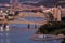 Cityscape of Pittsburgh and Evening Light. Fort Duquesne Bridge