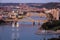 Cityscape of Pittsburgh and Evening Light. Fort Duquesne Bridge