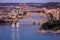 Cityscape of Pittsburgh and Evening Light. Fort Duquesne Bridge