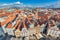 Cityscape of Prague, Czech Republic. Traditional red roof tenement houses.