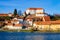 Cityscape of Ptuj Castle with old town Drava River Slovenia