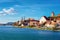 Cityscape of Ptuj Castle and old town Drava River Slovenia