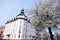 Cityscape of Rathenow with its japanise cherry tree blossom and