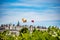 Cityscape of royal Palace and library, Madrid Spain