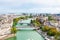 Cityscape of Seine river on east Paris from above