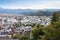 Cityscape of Shugakuin area in north Kyoto city seen from hilltop of Enkoji Temple, during autumn in Japan