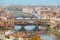 Cityscape skyline of Firenze  Florence , Italy, with the bridges ponte vecchio  over the river Arno