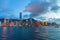 Cityscape and skyline at Victoria Harbour at twilight time. Popular view point of Hong Kong city at sunset time