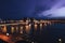 Cityscape of St Petersburg`s Famous Palace Bridge Across the Neva River at Night