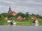 Cityscape of Sternberg with church and lake, Mecklenburg-Western Pomerania, Germany