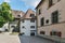 Cityscape street scene panorama in the colorful charming historic old town of Uberlingen at Lake Constance