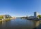 Cityscape with Teerhof on the left and view to the bridge at riv