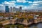 Cityscape from top view of Osaka city  and Osaka castle