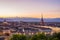 Cityscape of Torino (Turin, Italy) at dusk with colorful sky