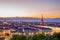 Cityscape of Torino Turin, Italy at dusk with colorful sky