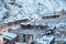 Cityscape of the tourist town of Canillo in Andorra after a heavy snowfall in winter