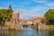 Cityscape with town gate of Enkhuizen, Netherlands