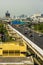 Cityscape and transportation with expressway and traffic in daytime from skyscraper of Bangkok.