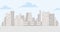 Cityscape vector cartoon outline illustration. Urban landscape, apartment blocks, large modern office buildings.