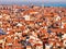 Cityscape of Venice with red tile-roofed houses, Italy