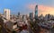 Cityscape view of Bangkok city central business downtown with expressway at twilight