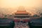 Cityscape view of Beijing Forbidden City in dreamy colorful style, China