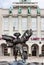 Cityscape - View of the bronze statue of Icarus in front of the New City Hall of Ostrava