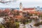 Cityscape view on Church of St. Johns, St. John the Baptist and St. John the Apostle and Evangelist and other parts of Old and New