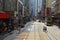 cityscape view with famous trams at Sheung Wan, hk 18 May 2013