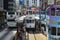 cityscape view with famous trams at Sheung Wan, hk 18 May 2013