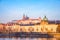 Cityscape view of famouse Prague castle at colorful sunrise