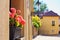 Cityscape - view of the flowers on the narrow streets of the Novy Svet ancient quarter in the Hradcany historical district, Prague